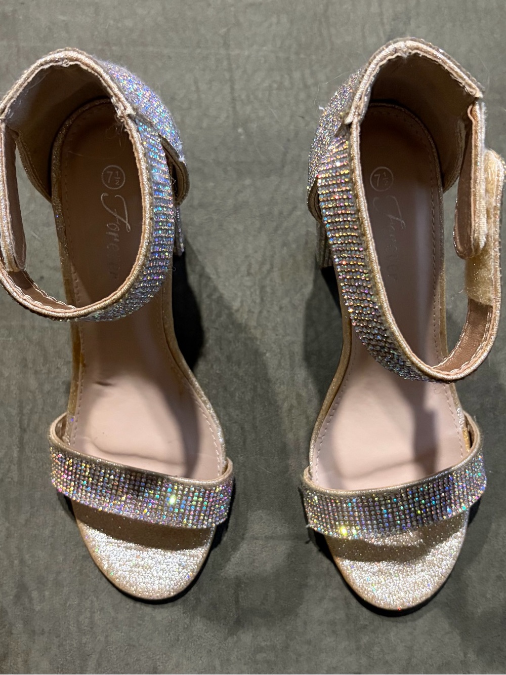 FIONI Iridescent Rhinestone Ankle-Strap Heels